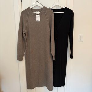 H&M greige knit dress + Gap black dress